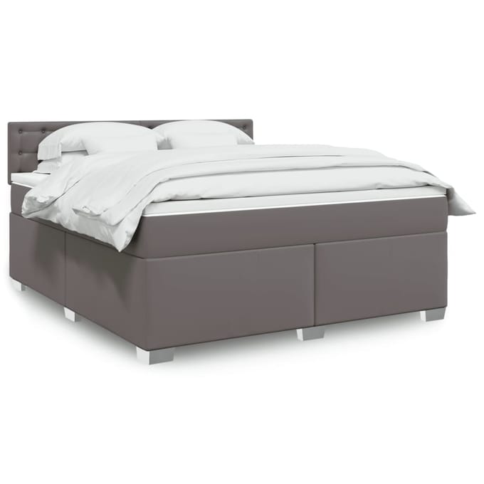 vidaXL - Boxspring - met - matras - kunstleer - grijs - 180x200 - cm
