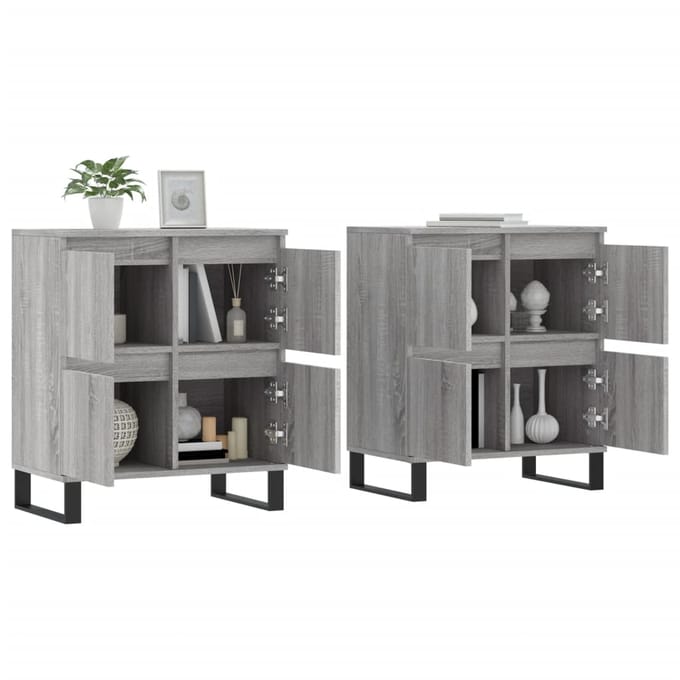 vidaXL - Dressoirs - 2 - st - bewerkt - hout - grijs - sonoma - eikenkleurig