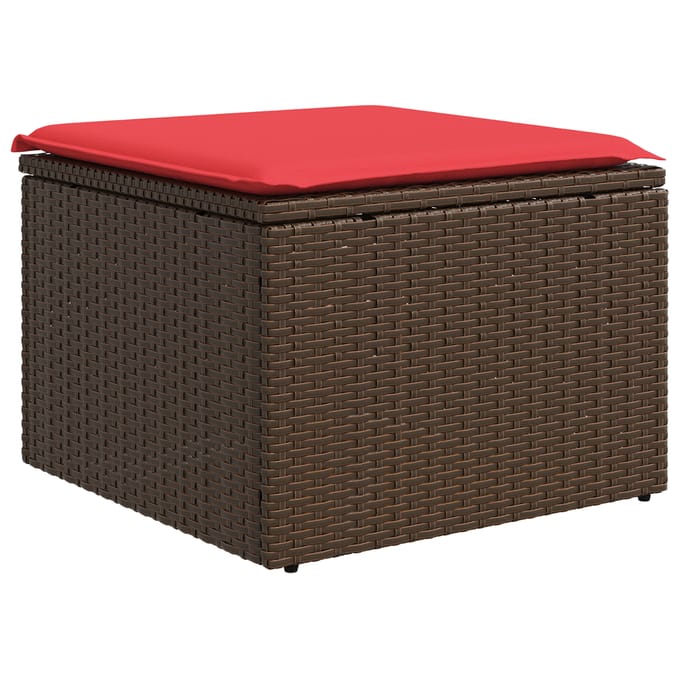 vidaXL - Tuinkruk - met - kussen - Bruin - 55 - x - 55 - x - 37 - cm - poly - rattan