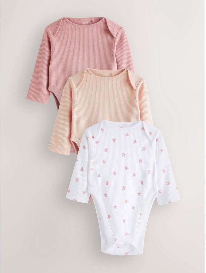 Next - Meisjes - 3 Pack Hip Dysplasia Long Sleeve Baby Bodysuits - Roze