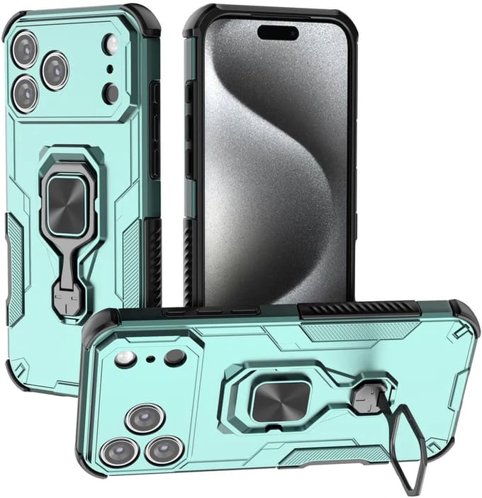 MobyDefend Hoesje - Geschikt voor iPhone 17 Pro Max - Dubbelgelaagde Pantsercase Met Standaard - Turquoise