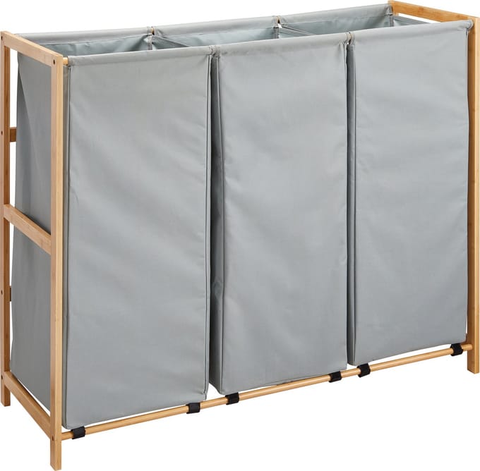 ACAZA Wasmand - Wassorteerder - Wasmand 3 vakken - Stof / Bamboe - Grijs