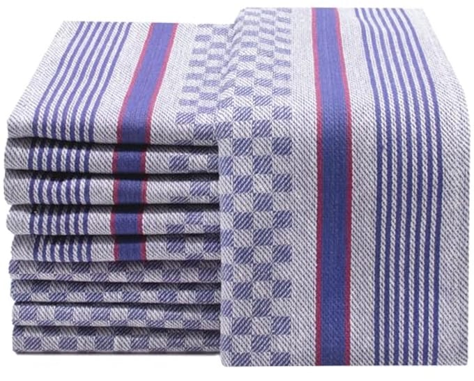 Set van 10 theedoeken katoen - blauw-wit ruitje - 45x90 cm