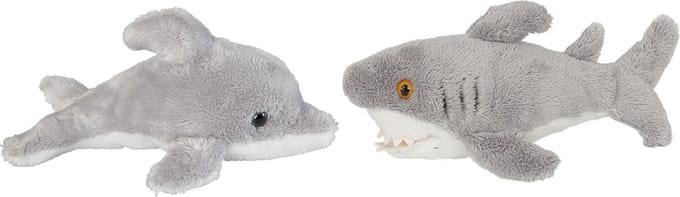 Ravensden - Pluche zeedieren knuffel set - dolfijn en haai