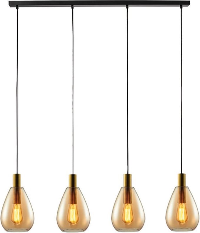 Dorato Hanglamp 4-lichts balk brons-goud/amber glas - Modern - Freelight