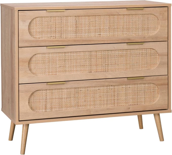 sweeek - Ladekast 3 lades houtlook en rotan 90cm - eva