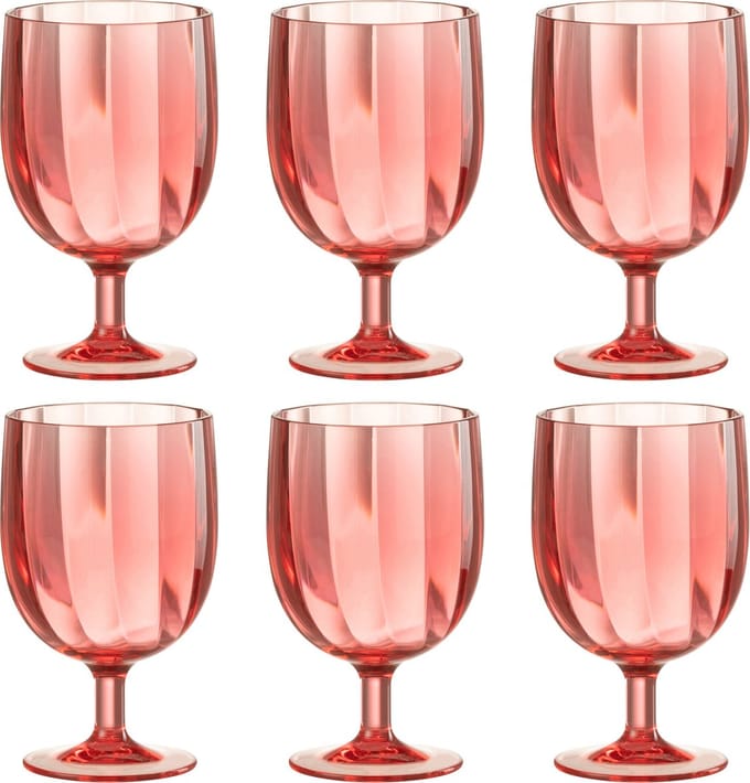 J-Line wijnglas - kunststof - rood - 6 stuks