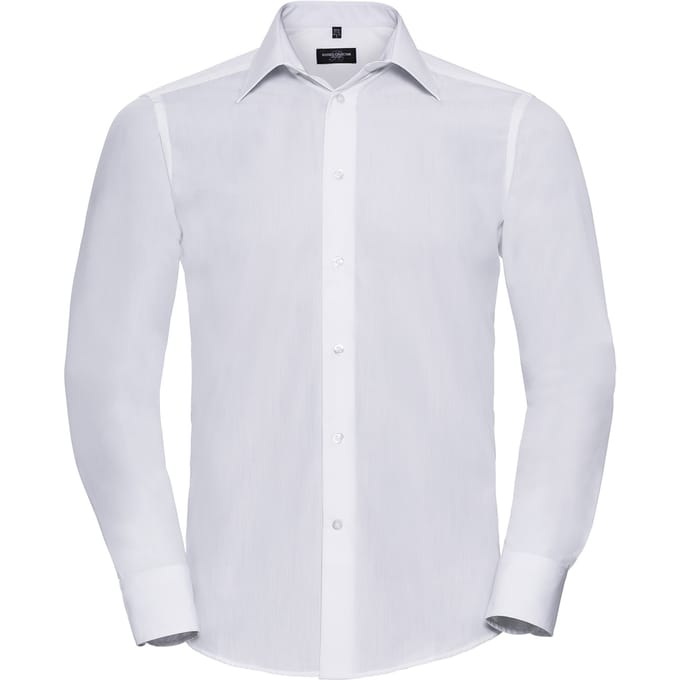Russell Collection Heren Poplin Easy-Care Getailleerd overhemd met lange mouwen (Wit)