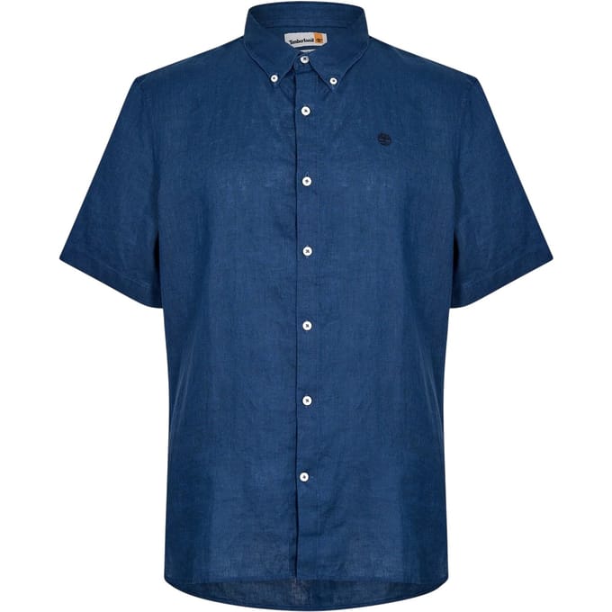 Timberland Herenoverhemd van Mill Brook, van linnen, met kraag en knoopsluiting (Donkere Denim)