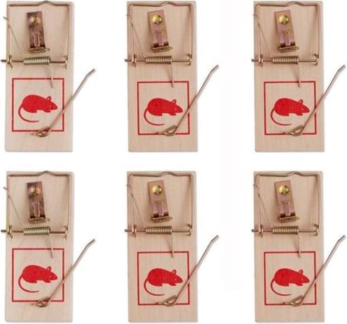 Houten Muizenval – Klapval – Muizenplaag - Klapvallen – Anti muis – Mousetrap - Set van 6