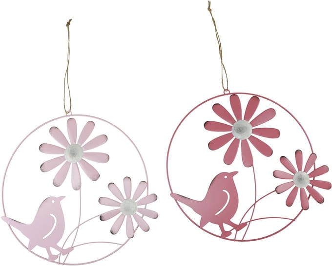 Decoratieve ring metaal hangdecoratie bloemen roze Ø30cm 2st, 2 Stück