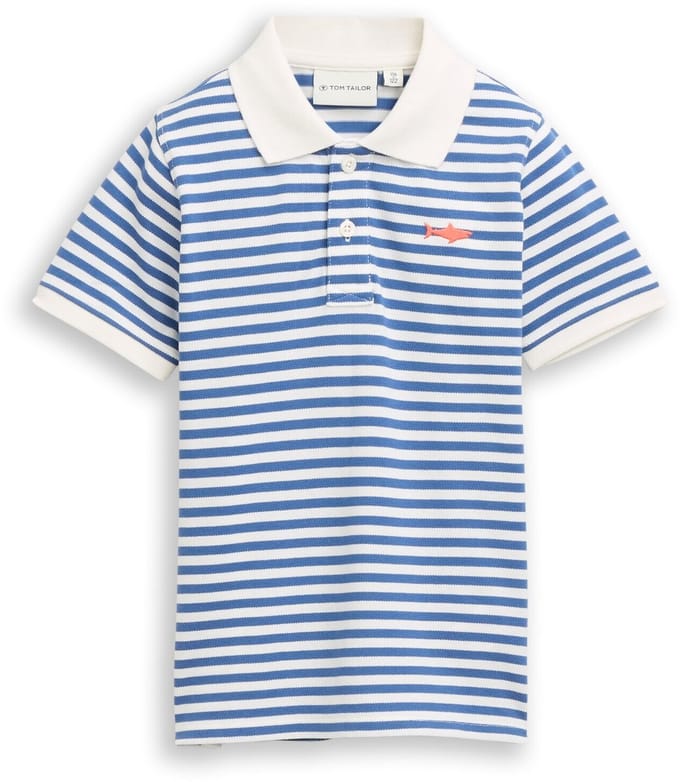 Tom Tailor - Piqué poloshirt met borduursel - Maat 92/98 - blue white stripe