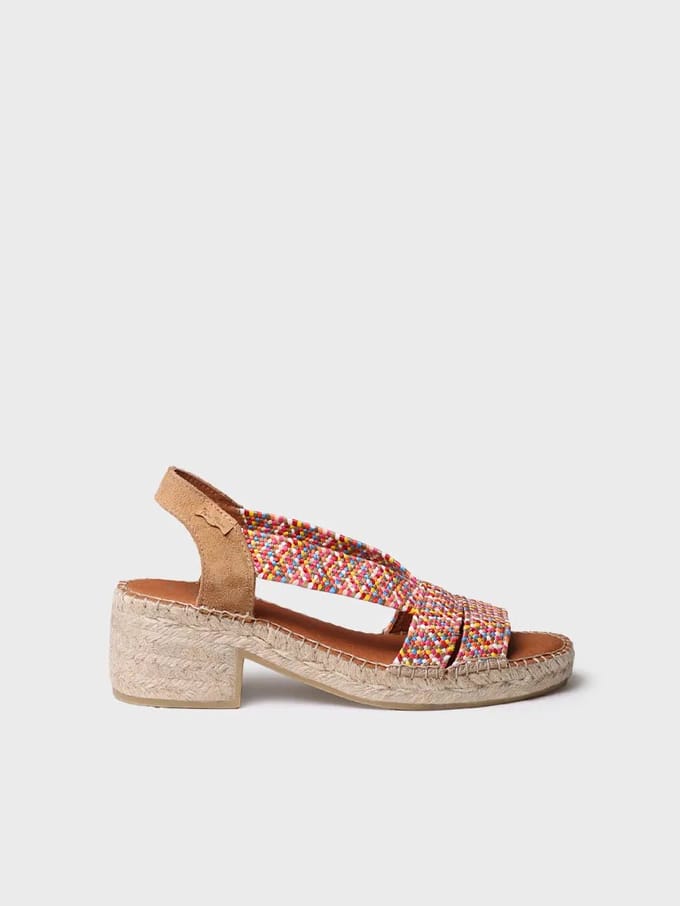 Dames espadrille met brede hak en tweekleurig elastiek | DALYN