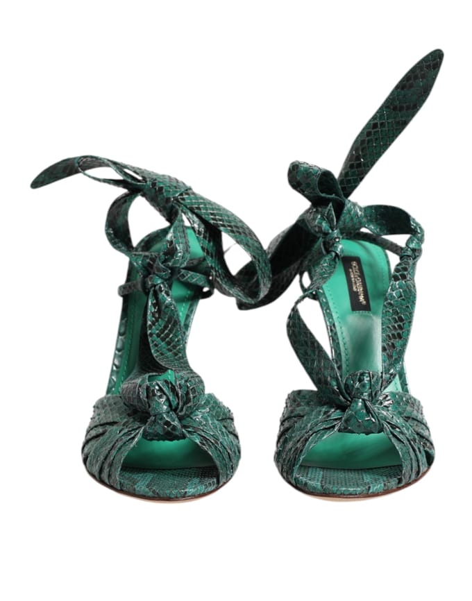 Dolce & Gabbana Groene Python Leren Hakken Sandalen Schoenen