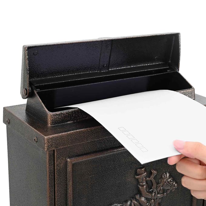 vidaXL - Wandgemonteerde - brievenbus - met - opslag - Brons - 29 - x - 13 - x - 41 - cm