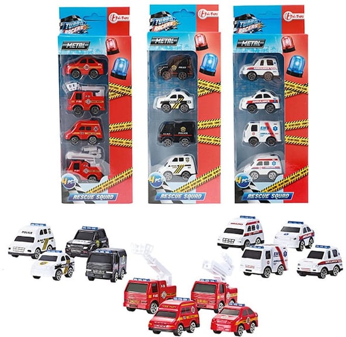 Mini voertuigen speelgoed TURBO RACERS set 4 stuks multicolor karton.