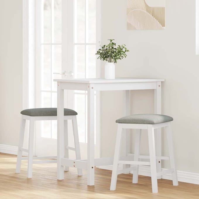 vidaXL - Barstoelen - met - kussens - 2 - st - massief - hout - rubber - wit