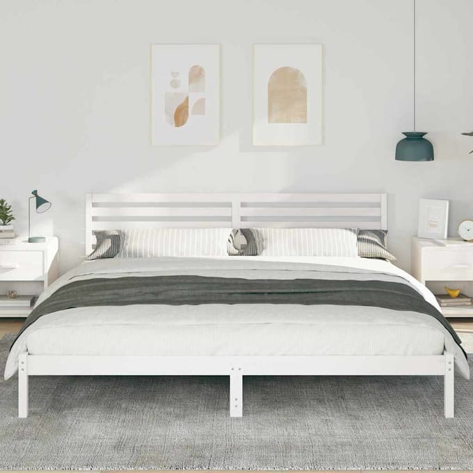 vidaXL - Bedframe - met - hoofdeinde - Wit - 180 - x - 210 - cm - Massief - grenenhout
