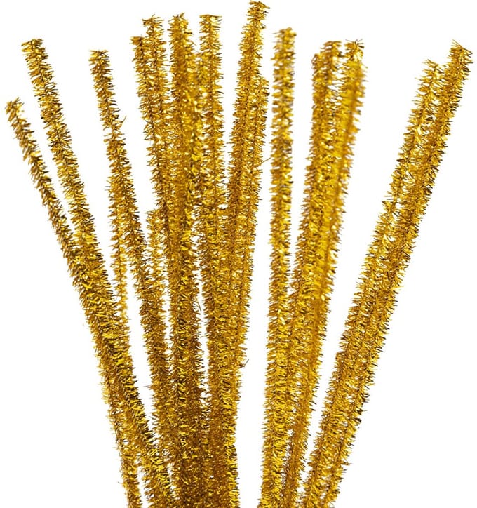 Chenille, L: 30 cm, dikte 6 mm, glitter, goud, 24 stuk/ 1 doos