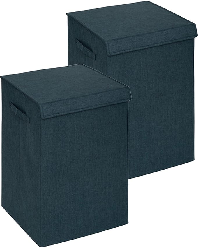 5Five Eureka sorteer wasmand - 2x - 74 liter - smaragd groen - 37 x 37 x 60 cm - MDF/Polyester stof - met afsluitklep