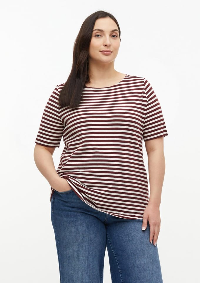 Gestreept Slim Fit T-shirt in gemêleerd garen met bootnek voor dames s.Oliver
