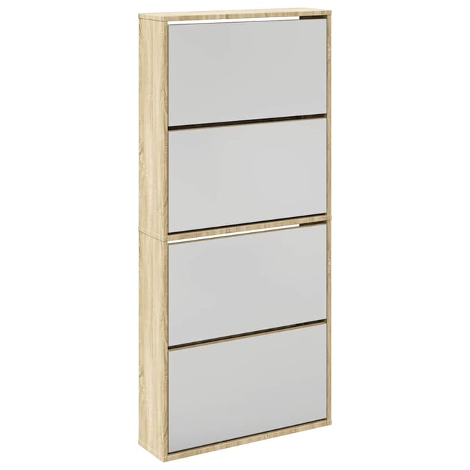vidaXL - Schoenenkast - met - 4 - spiegels - 63x17x134 - cm - eikenhout