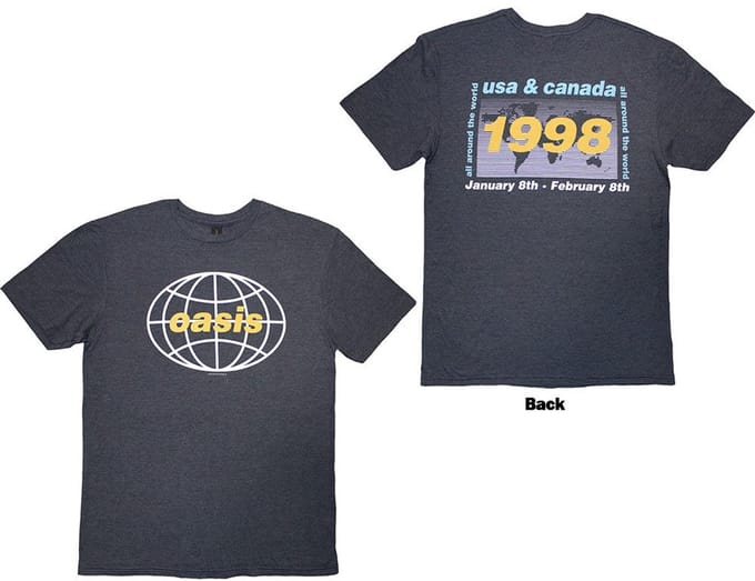 Oasis - 1998 World Tour USA/Canada Heren Tshirt - S - Donkerblauw