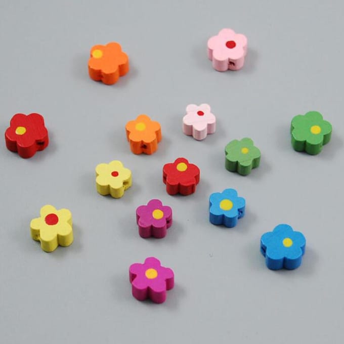 100 Stuks Bloem Houten Kralen Baby Fopspeen Clip Spacer Bead DIY Craft 10mm 12mm veelkleurig