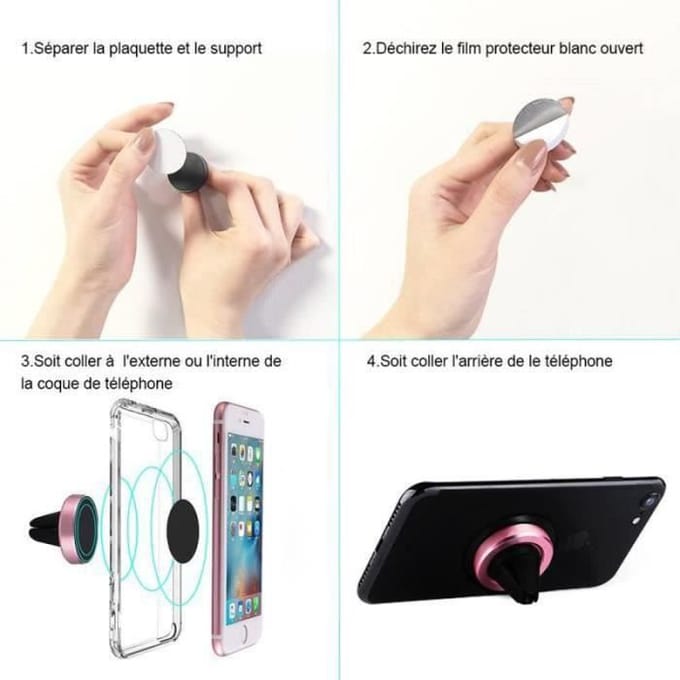 Support Téléphone - ZS21753 - Universel - Grille de Ventilation - Rose - Fixation Magnétique
