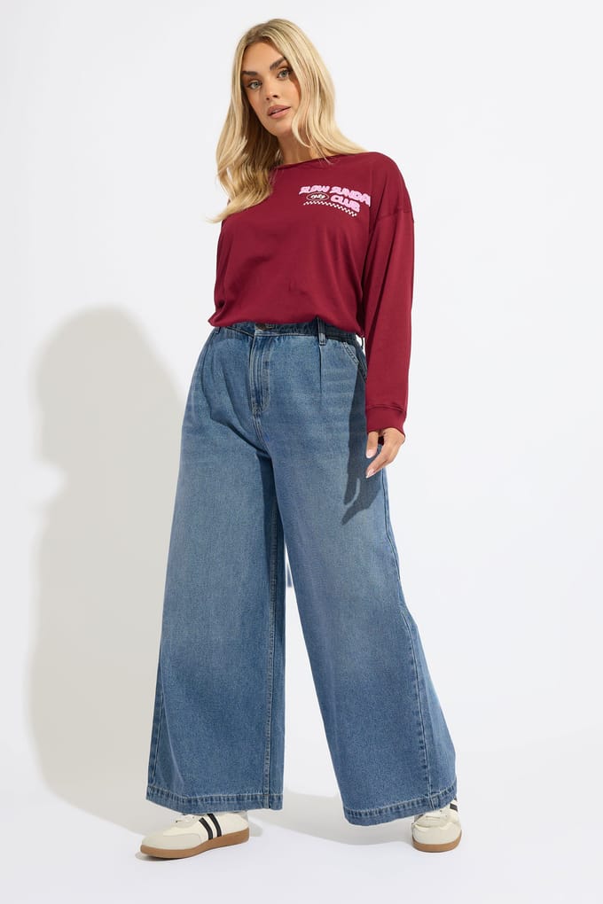 Yours Mid Blue Palazzo Jeans Size 42