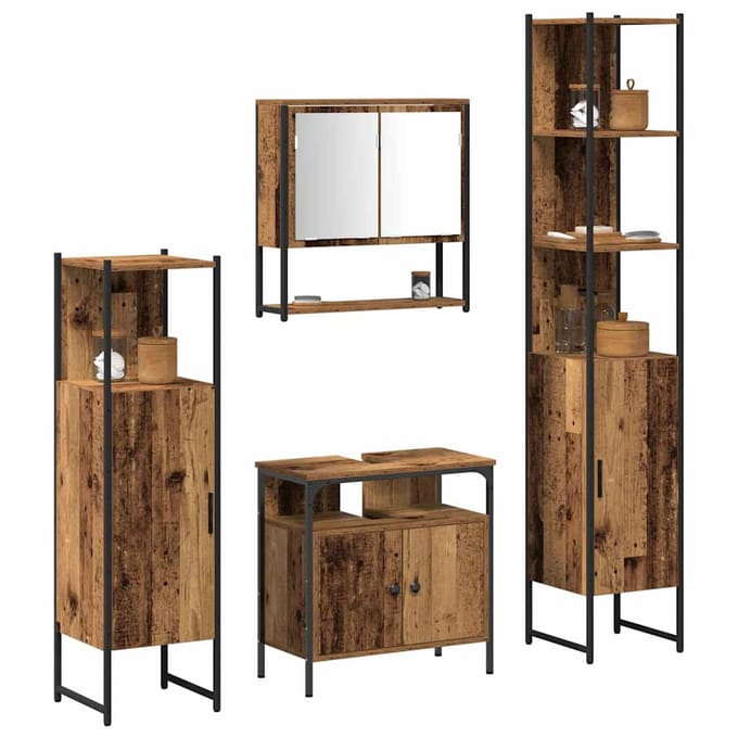 vidaXL - Badkamermeubel - Set - 4 - st - Oud - Hout - 33 - x - 33 - x - 185,5 - cm