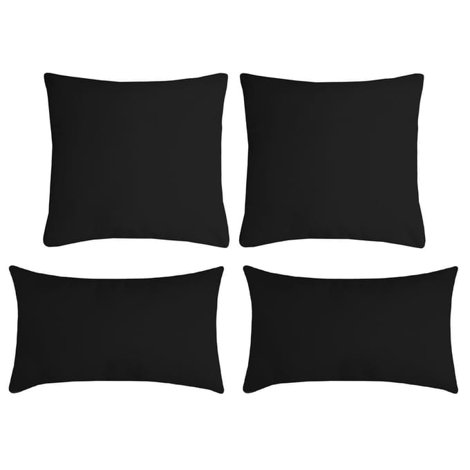 Stof Textile sierkussen Nelson - set 4x - zwart - 2 formaten - bank kussens - polyester
