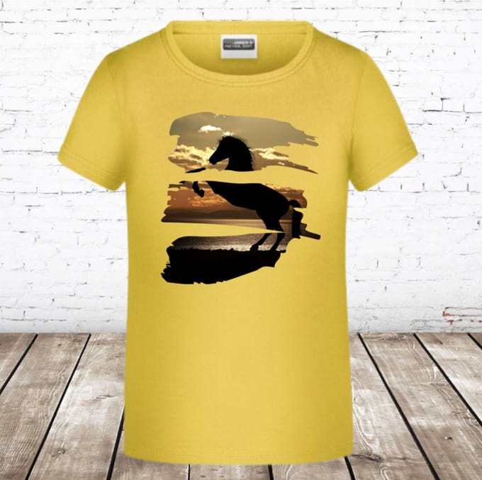 Geel kinder t shirt met paardenprint - Geel - 146/152