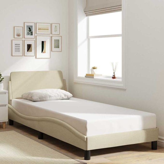 vidaXL - Bedframe - met - hoofdeinde - "Dover" - 90x200 - cm - stof - crème