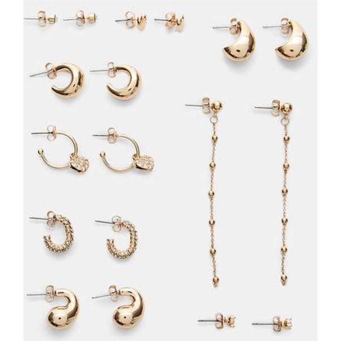 Stradivarius Set van 9 hartvormige oorbellen en ringen  Goud OS
