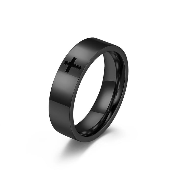 Sieraden Eenvoudig Kruis Roestvrijstalen Ring Zwart Titanium Kruis Partnerring 7# black