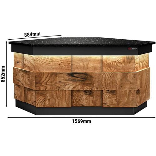 GGM Gastro Eck-Kassentisch TORONTO - 1570mm - Holzfront - schwarze Granit-Arbeitsplatte Zwart / Bruin