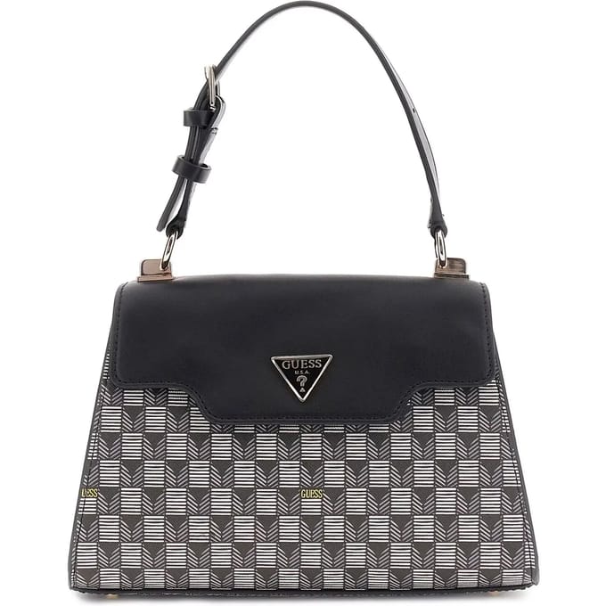 GUESS Handtas Schoudertas G Wave Top Handle Flap Black Logo Zwart