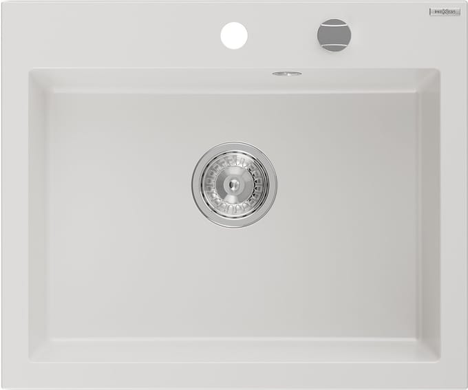 Mexen Elix granieten gootsteen 1-baks, 600 x 500 , wit, sifon chroom - 6525601005-20