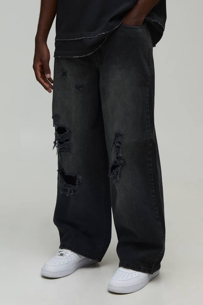 Getinte Gescheurde Baggy Fit Jeans | Washed Black | Size 34R