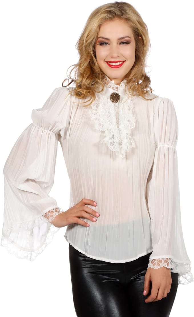 Piraten / Gothic Blouse Wit Wijde Mouw Vrouw