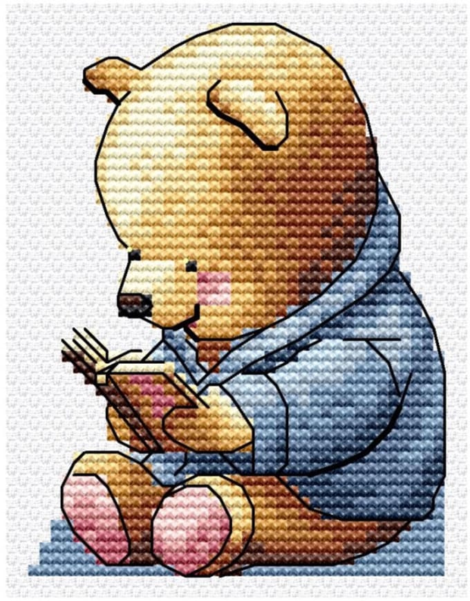 Borduurpakket ANZ-74 - Bookmark - TeddyBear - Boekenlegger Teddybeer