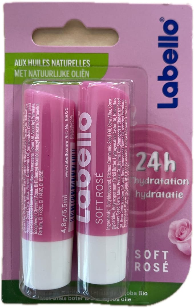 Labello 24 H hydratation Rosé Soft Lippenbalsem 2stuks in de verpakking
