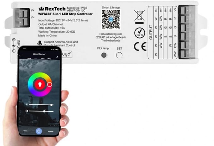 Tuya led strip controller met ingebouwde wifi module - 5-in-1 controller - Geschikt voor alle type ledstrips