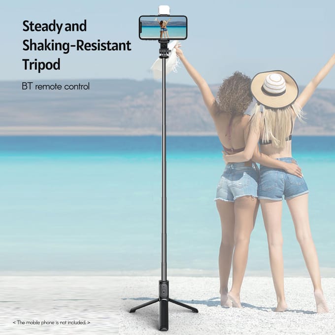 Multifunctionele Draadloze BT Selfiestick Draagbaar Uitschuifbaar Statiefstandaard met Invullicht 104.5cm zwart