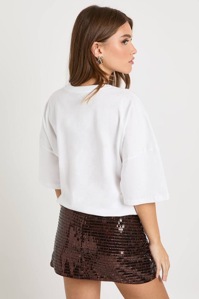 boohoo Dames Pailletten mini A-lijnrok | Espresso | Maat: 12