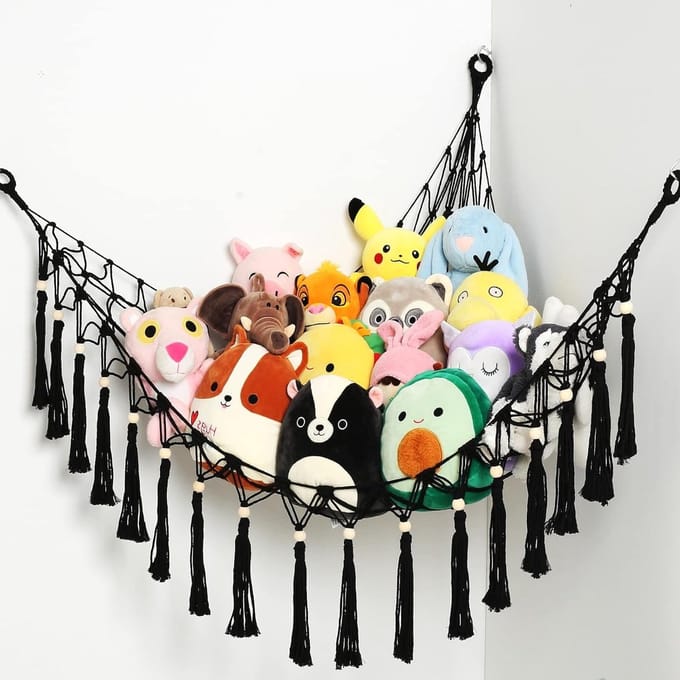 Hammock voor Speelgoed en Knuffels - Macramé Boho Opbergnet voor Teddyberen en Zachte Speelgoedjes