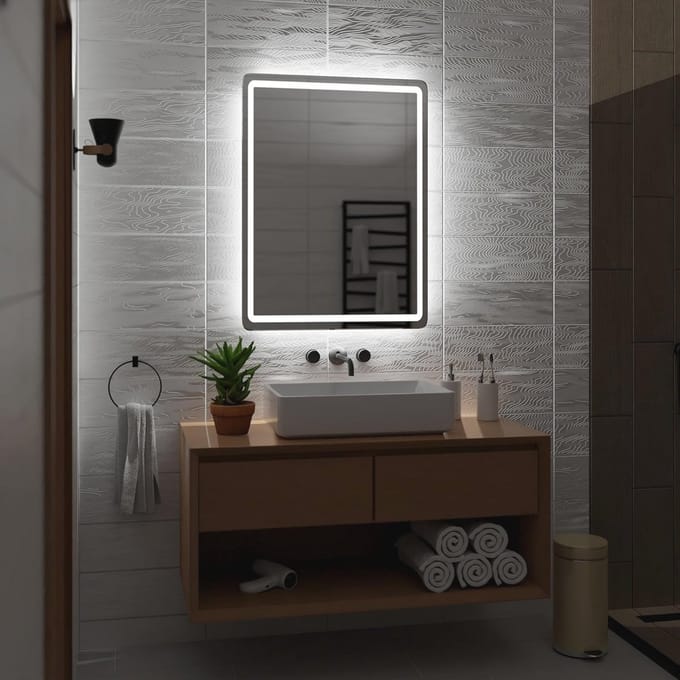 Wandspiegel met LED-achtergrondverlichting voor Badkamer - Koel Wit Licht