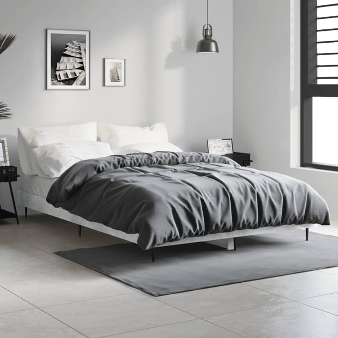 vidaXL - Bedframe - bewerkt - hout - betongrijs - 120x190 - cm