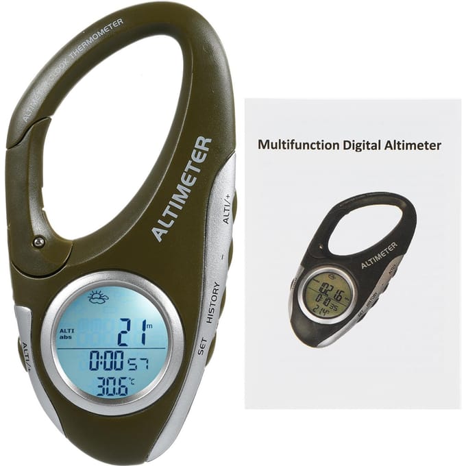 Multifunctionele barometer, hoogtemeter, thermometer met achtergrondverlichting, digitale hoogtemeter legergroene kleur